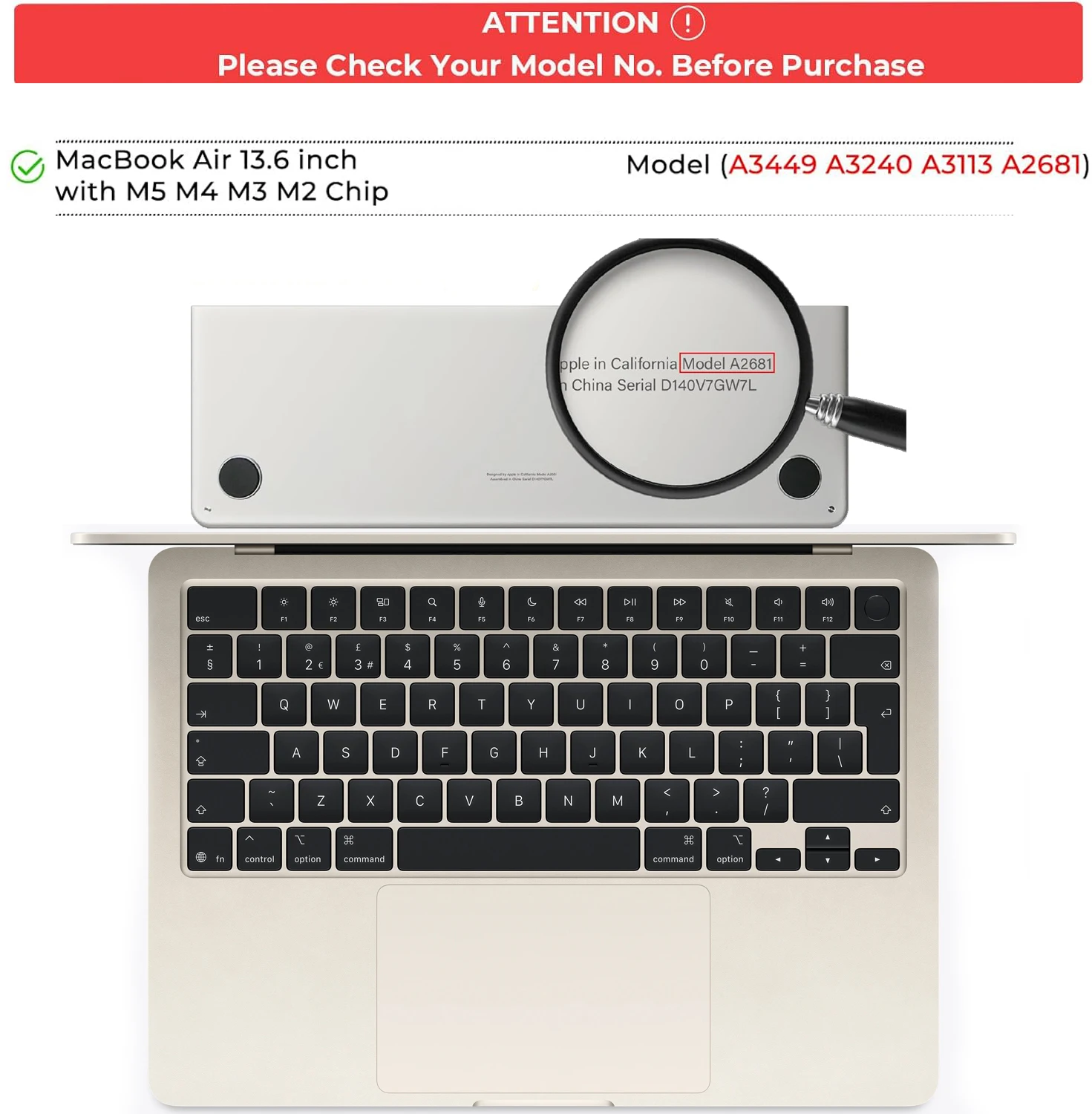 2-Pack Ultra Thin TPU Keyboard Cover+Trackpad Protector for 2026-2022 MacBook Air13.6