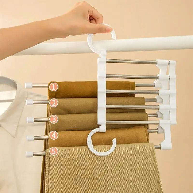 Adjustable Multiple Fold Pants Hangers Pants Rack Hangers For Pants Clothes Organizer Hangers Save Wardrobe Space Bedroom Close