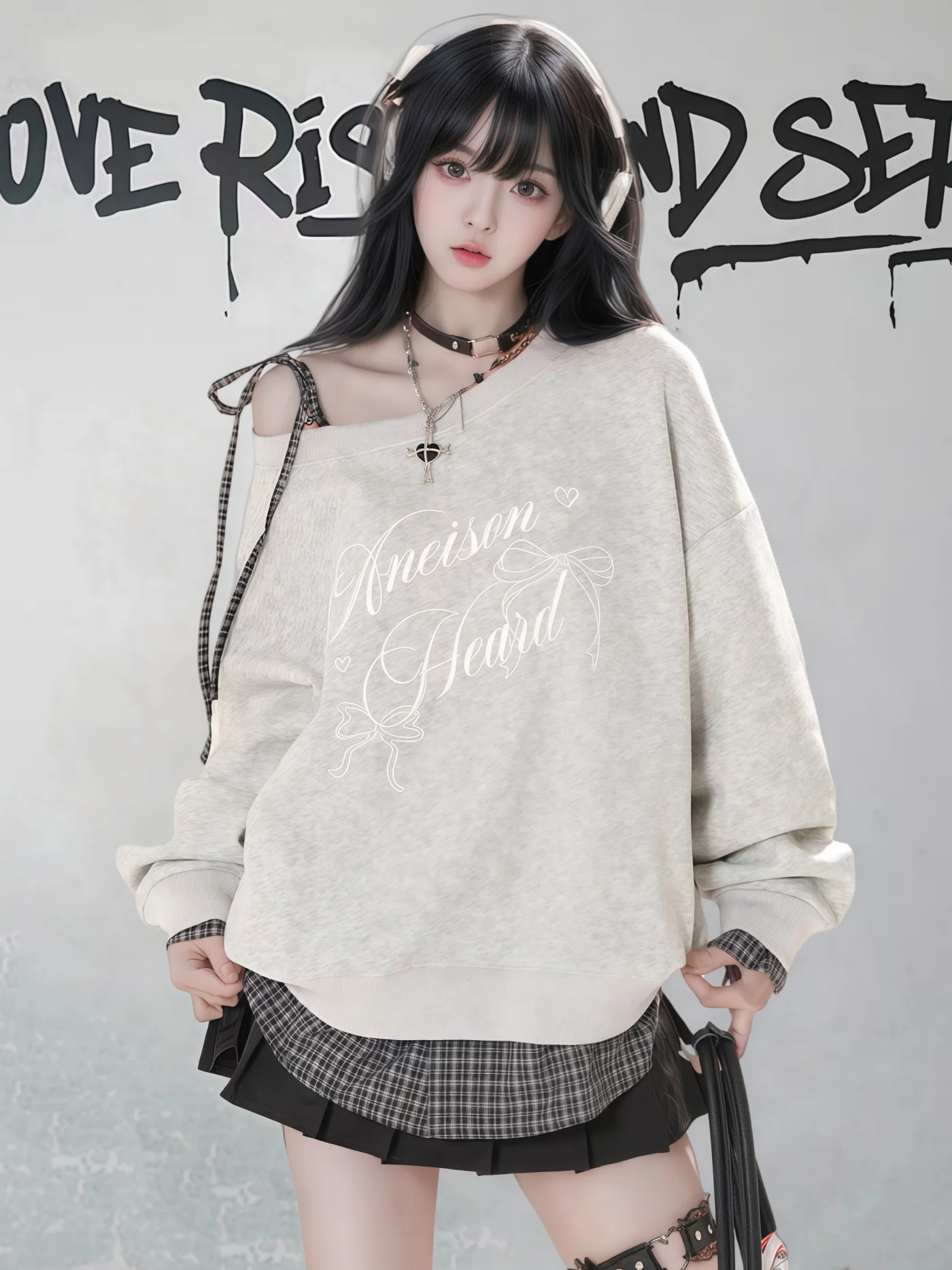 American Fashion Streetwear Lace-up Bow Off-Shoulder Long Sleeve Sweatshirts Women Casual Loose Cool Girl Versatile Shirts Tops