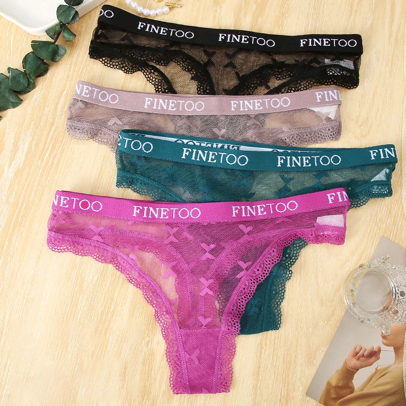 3PCS/Set FINETOO Women Panties Lace Sexy Low Waist Thongs Women Solid Comfortable Female Underpants Breathable Lingerie S-XL