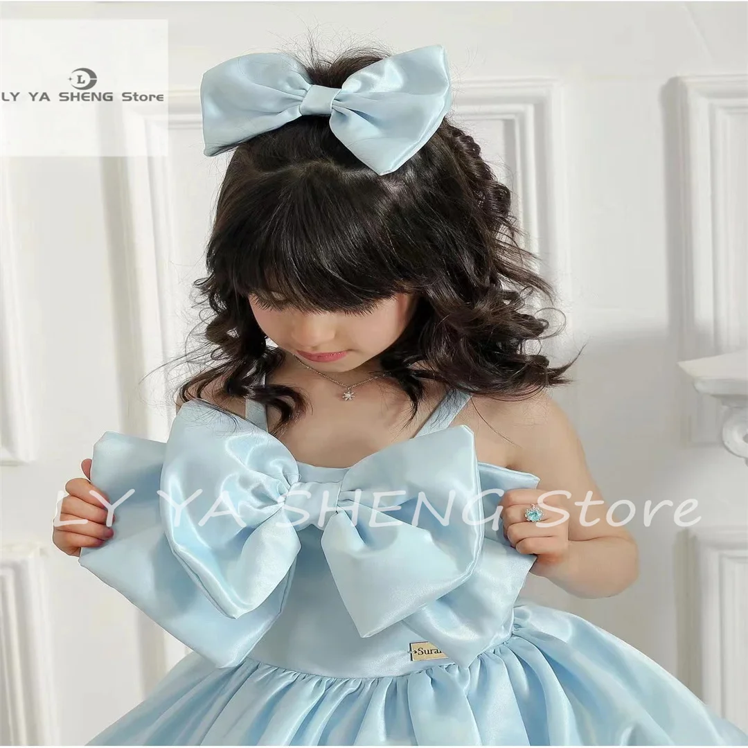 Blumen mädchen Kleid für Hochzeit Satin geschwollen mit Bogen Kinder Geburtstag Erstkommunion Prinzessin Party Ballkleider