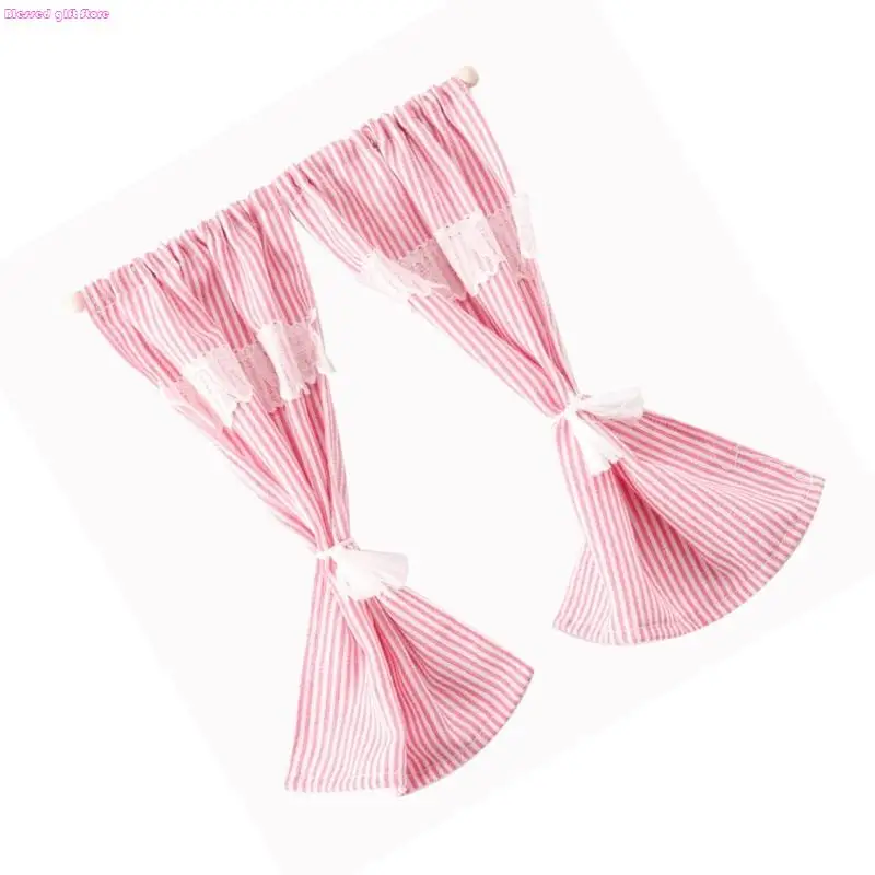 D0JC Miniatur -Stoff Fenster Vorhangmodellfigur für 1/12 Puppenhouses Fensteranzeige