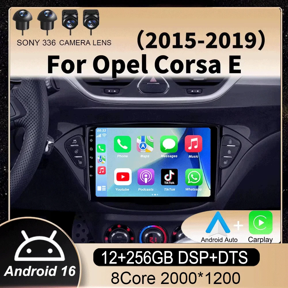 Android 16 Auto For Opel Corsa E 2015-2019 For Opel Adam 2013-2016 Multimedia Video Player Radio Carplay Car GPS WIFI+4G Stereo