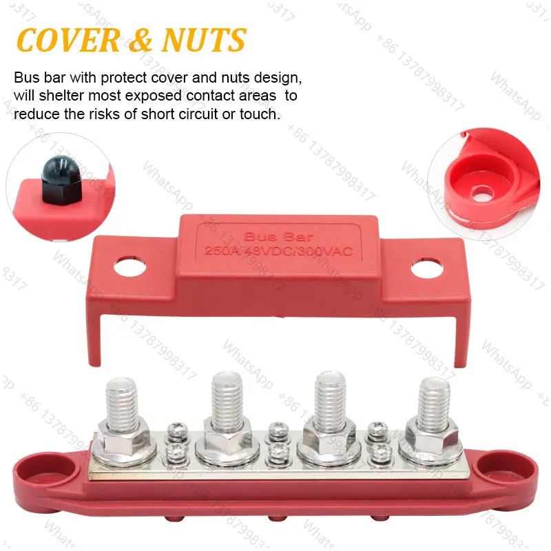 4 Studs 6 Screws 48V Bus Bar Big Current Bus Bar 250A 3.5MM Thickened Pure Copper Bus Bar For RV Marine Car