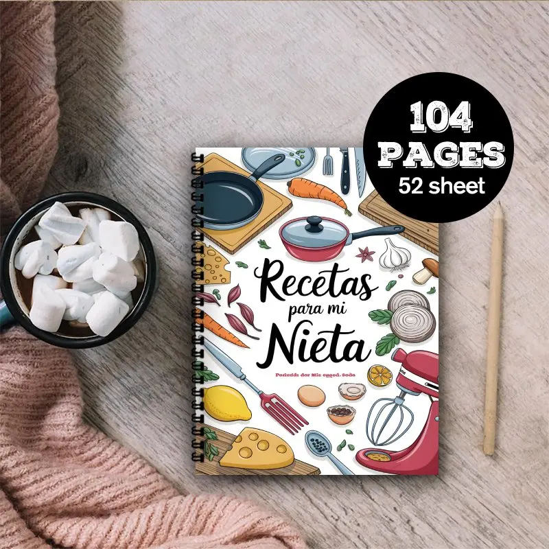 Cuaderno de Recetas en Español A5, con Encuadernación de Doble Espiral, Ideal para Cocina Casera, Repostería y Chefs Caseros, Regalo para Amantes de la Gastronomía