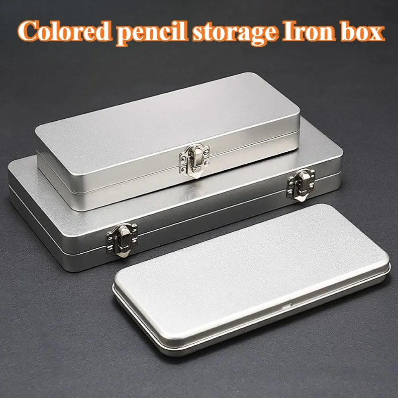 Square Vintage Flip-top Iron Box Stationery Case Large Capacity Watercolor Pen Pencil Box Student Writing Accessory Storage Tool