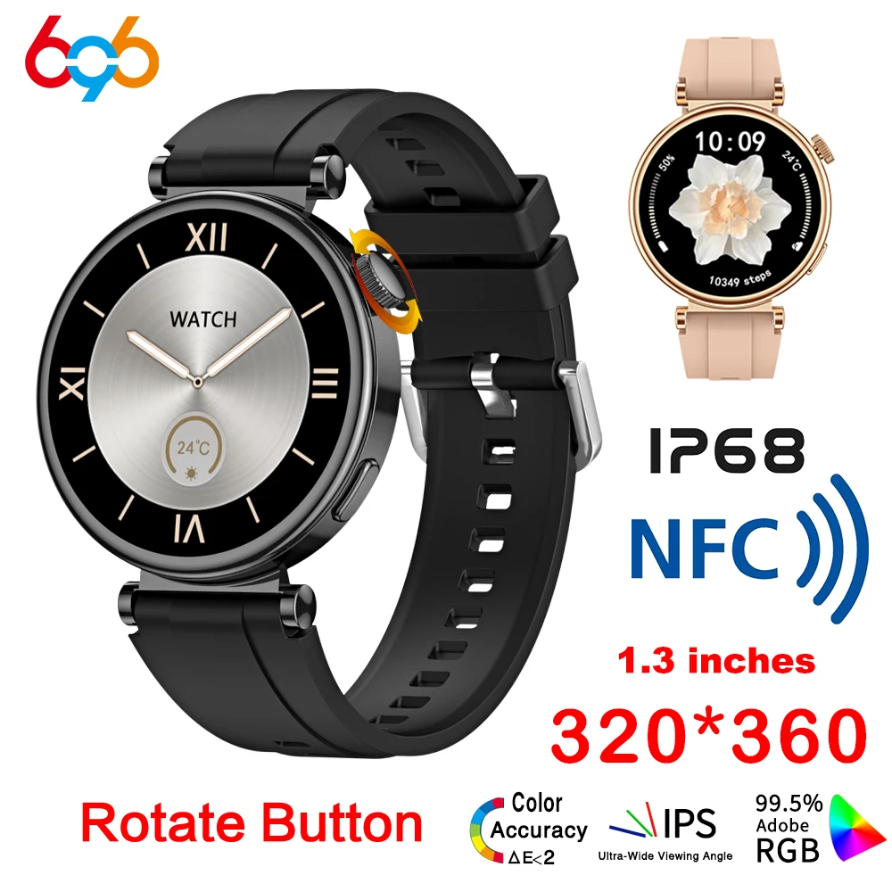

Fashion Women 1.3" AMOLED Screen Blue Tooth Call Smartwatch Music Heart Rate NFC Lady IP68 Waterproof Sports Fitness Smart Watch