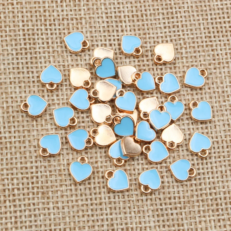 50PCS 6*8mm Alloy Metal Drop Oil Small Heart Charms KC Gold Pendant For DIY Bracelet Necklace Jewelry Making Findings