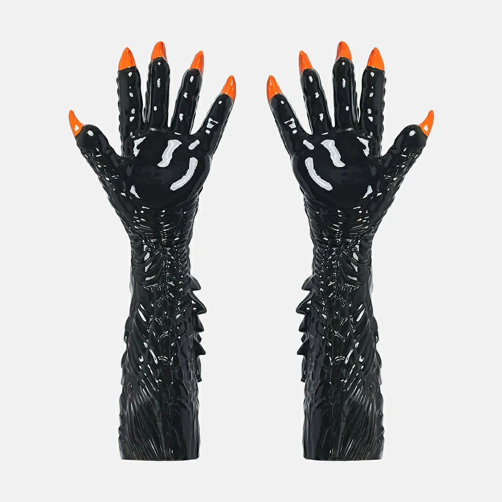 Furrjoi Silicone Black Dragon Scale Claw Gloves for Cosplay Costumes Halloween Handwear Not Latex Realistic Dragon Hand Long Arm