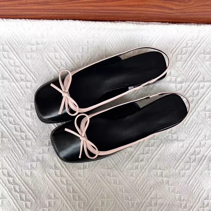 

2025 Summer Women's Flats Sliver Boat Shoes Square Toe Slip on Flat Shoes for Woman Ballet Flats Comfortable Bow Women's Sandals