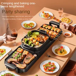 Multi-functional Korean Electric Grill Griddle for Home Use Smokeless Dual-Purpose Roasting and Grilling Hot Pot Barbecue Combo