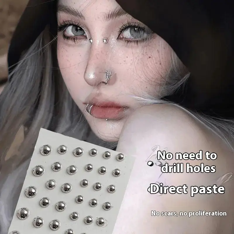 321個入り ノンピアス リップスタッド ステッカー 粘着式 防水 再利用可能 フェイクリップネイル 眉毛 鼻リング ボディ ベリーボタン ジュエリー