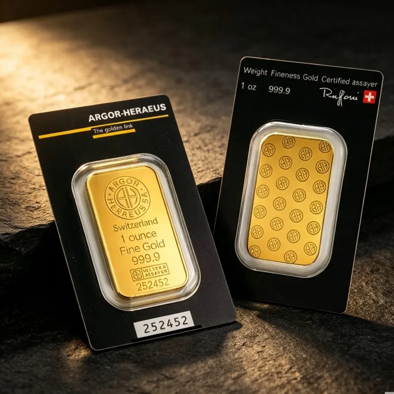 Nichtmagnetischer Argor Heraeus Goldbarren 1 Unze 24k vergoldetes Messing Goldbarren Kunsthandwerk Geschenke für Sammler – Detail 2
