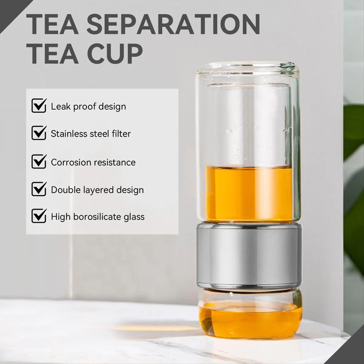 ●High Borosilicate Glass Tea Water Bottle - Double Layer Infuser Tumbler with Tea Filter,Drinkware for Everyday Use