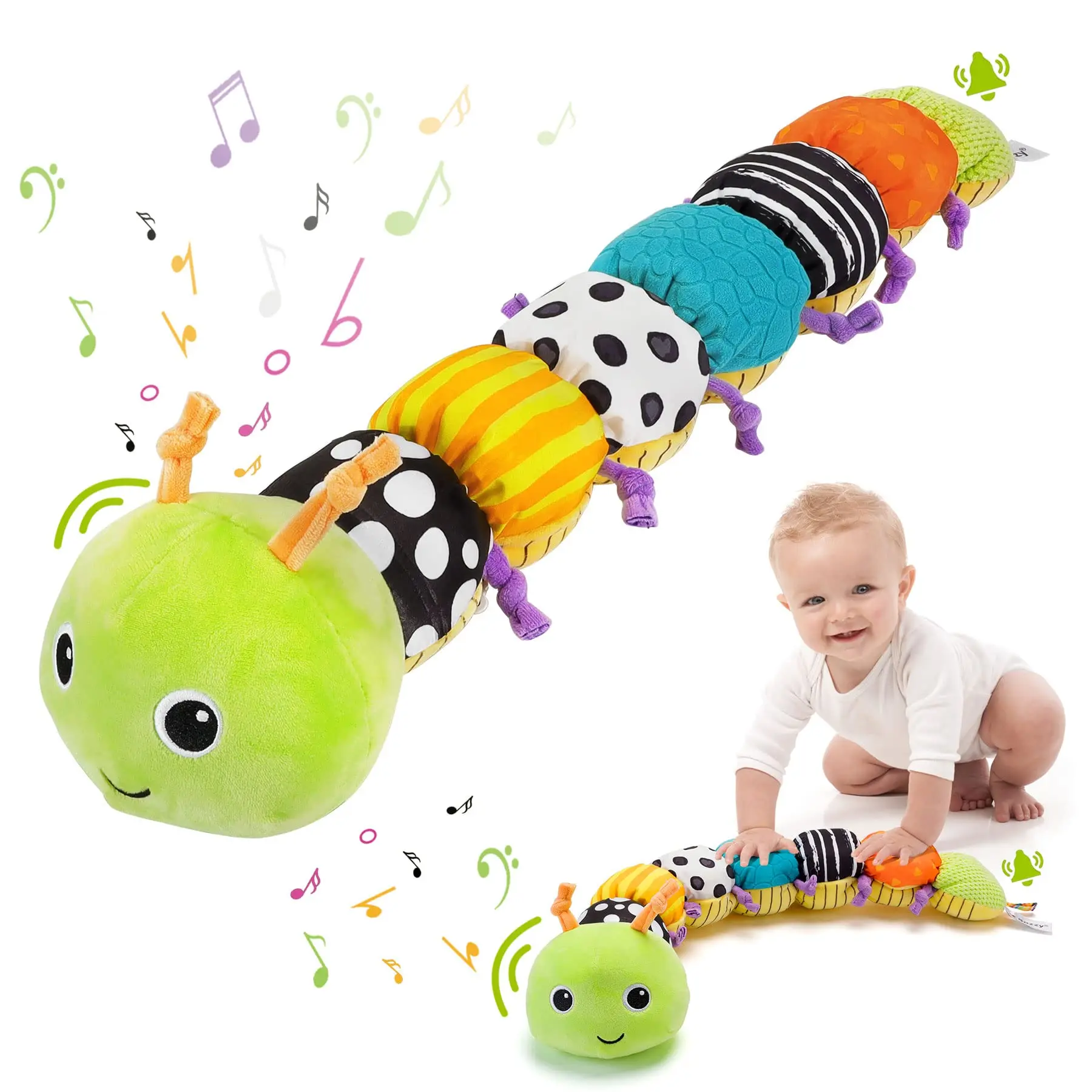 

Newborn Baby Musical Rattle Toy Caterpillar Soft Plush Stuffed Toys Toddler Educational Sensory Toys for 0-12M Shower Gifts