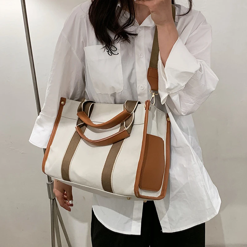 Large Capacity Mummy Bag Versatile New Trendy Fashion Canvas Messenger Bag Simple Multifunctional Handheld Tote Bag