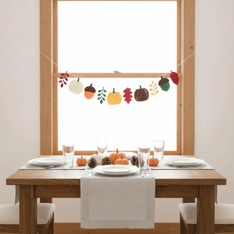 Fall Felt Garland Banner Pumpkin Acorn Leaf Bunting Thanksgiving Harvest Home Mantel Fireplace Wall Hanging Decor