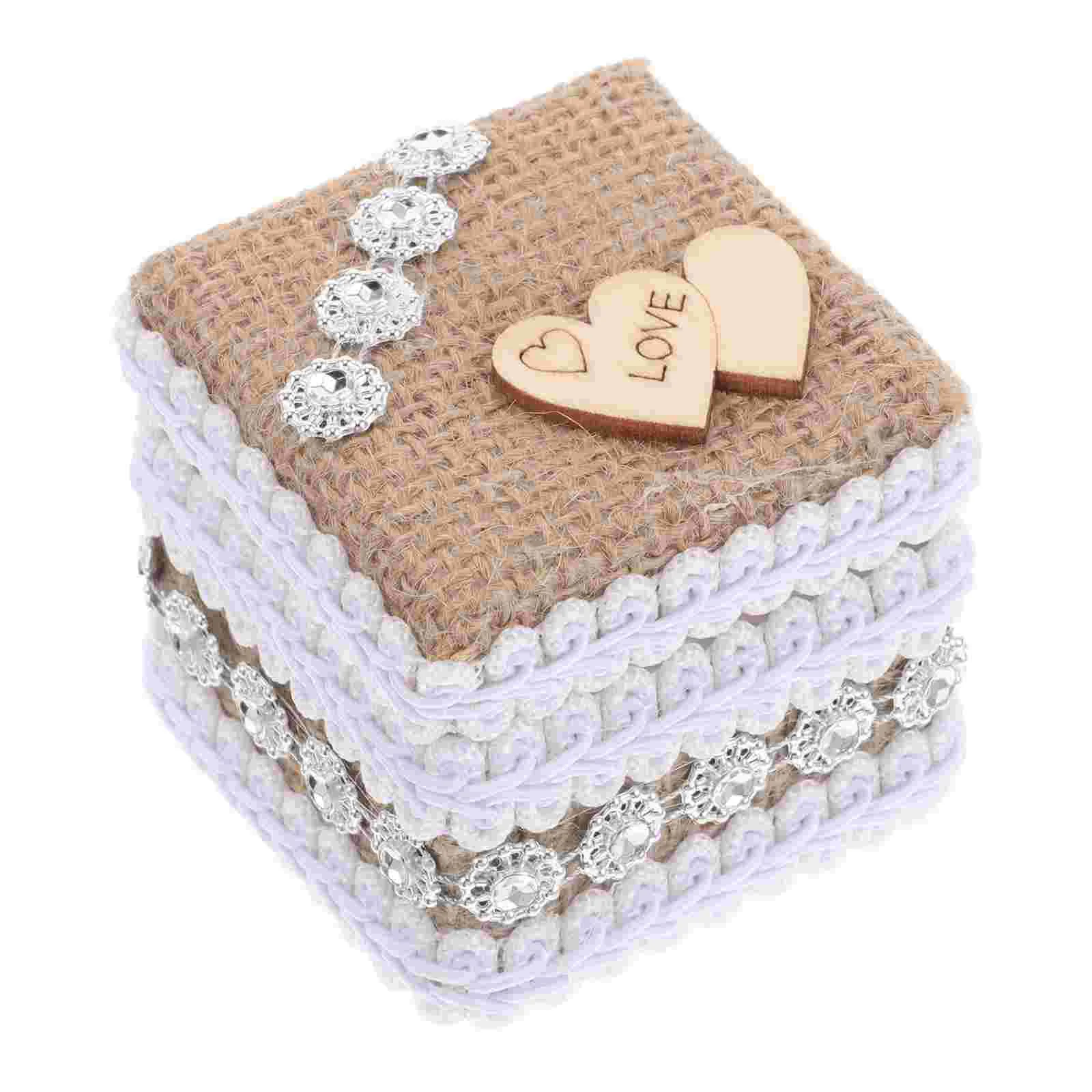 

Valentine's Day Ring Box Wedding Pillow Jewelry Carrier for Jute Cloth Display Holder