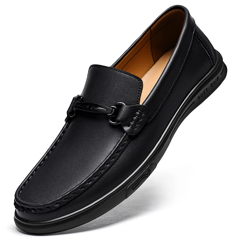 حذاء بدون كعب من الجلد للرجال مزود بإبزيم معدني حذاء كاجوال حذاء قيادة مسطح بني وأسود مقاسات كبيرة 48 49 50 #2