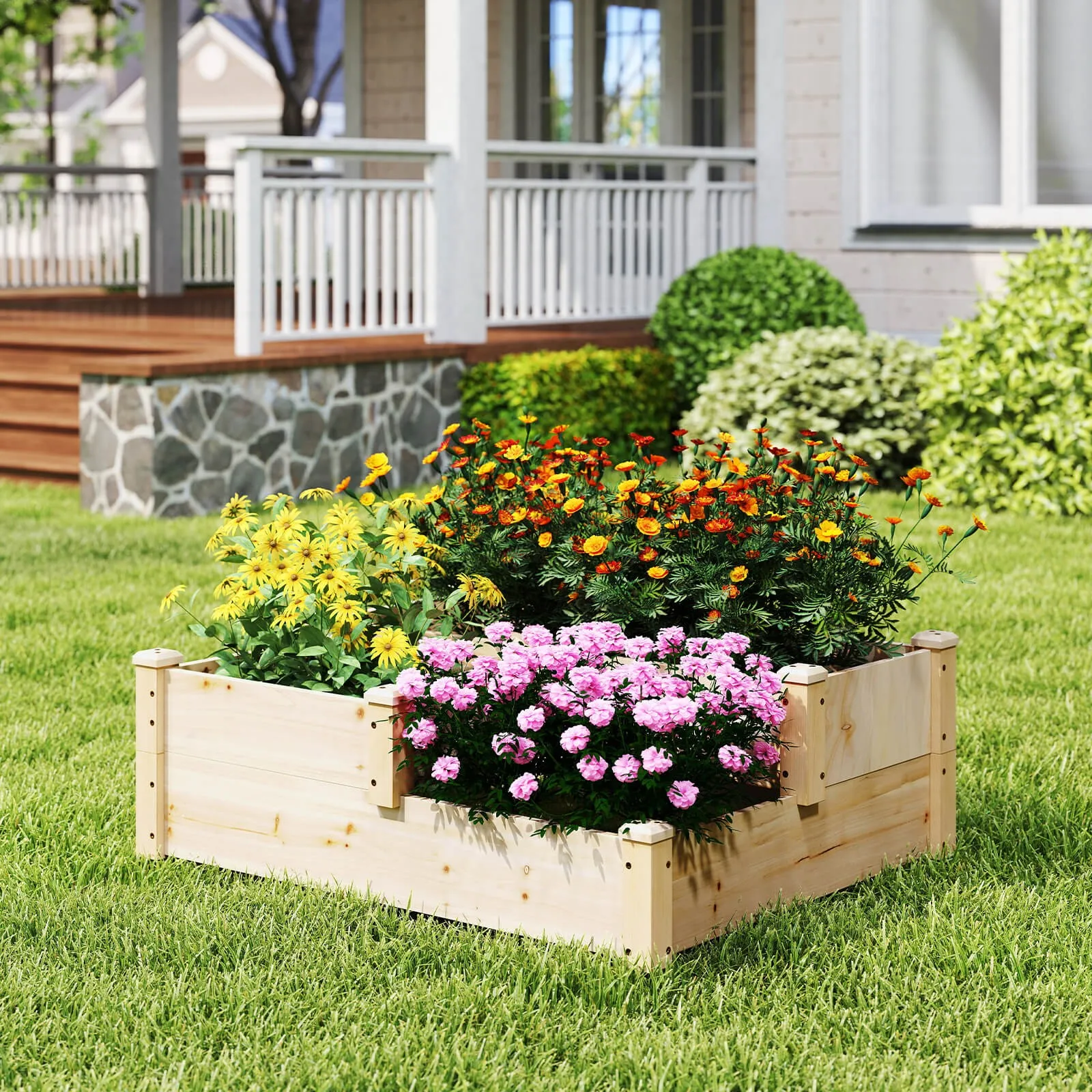 

Outdoor 3-Tier Raised Garden Bed Vegetable Planter Box for Patio Lawn Backyard