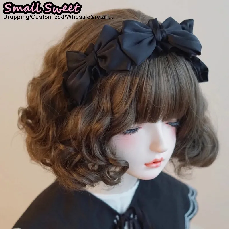 ثقافة فرعية هاراجوكو القوطية لوليتا Y2K فتاة ذكية الشرير الساتان الأزهار تكدرت القوس رباط شعر عقال الشعر هوب إكسسوارات الشعر