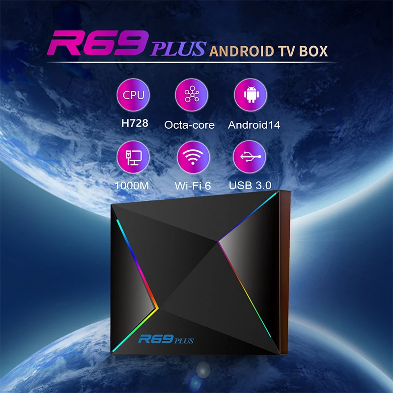 

R69 Plus Android14 TV Box Allwinner H728 Chipset Smart TV Box Wifi6 BT5.0 8K 1000M Ethernet Set Top Box