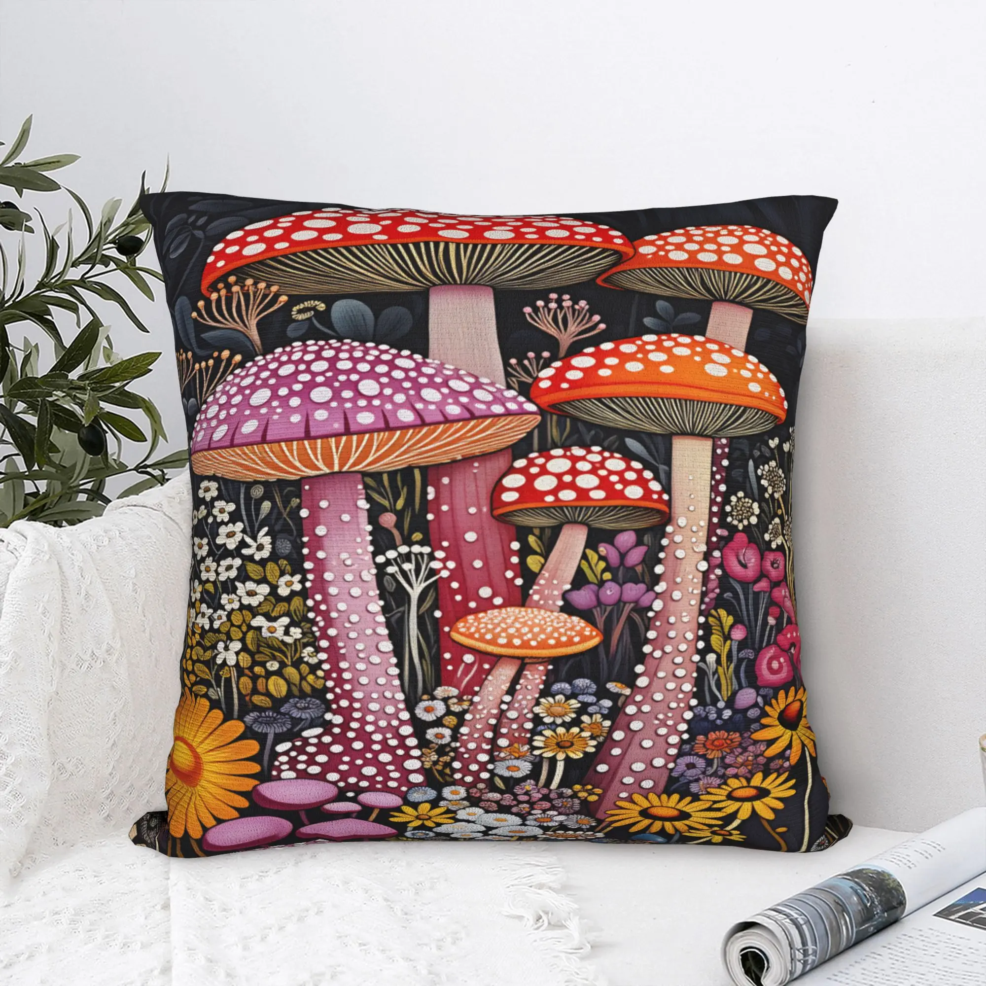 Pillow Cover Yayoi Kusama  Tall Shrooms  Fashion Pillow Case For Sofa Couch Bed Living Room Pillowcases