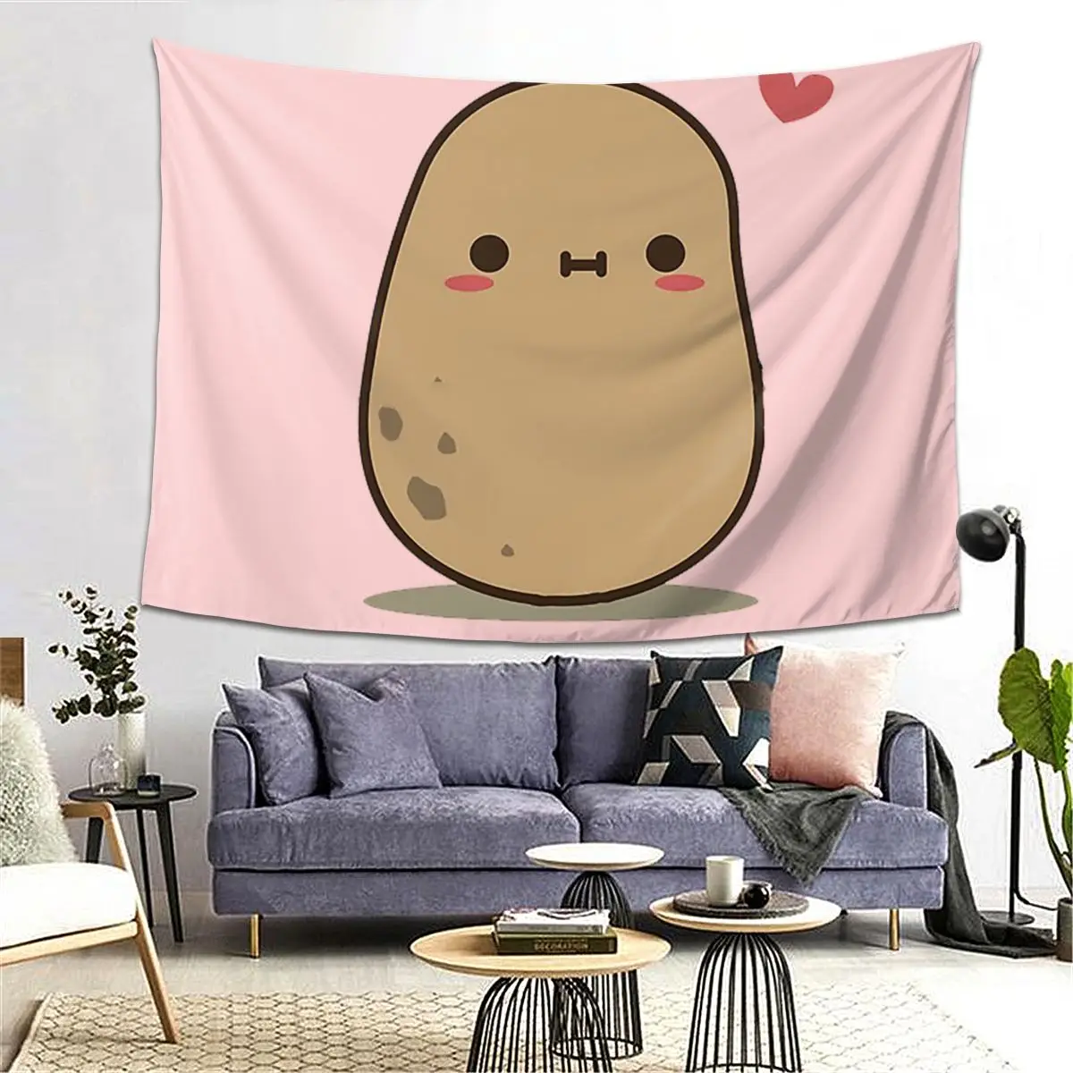 

Cute Potato In Love Tapestry Decoration Art Aesthetic Tapestries for Living Room Bedroom Home Wall Cloth Wall Hanging