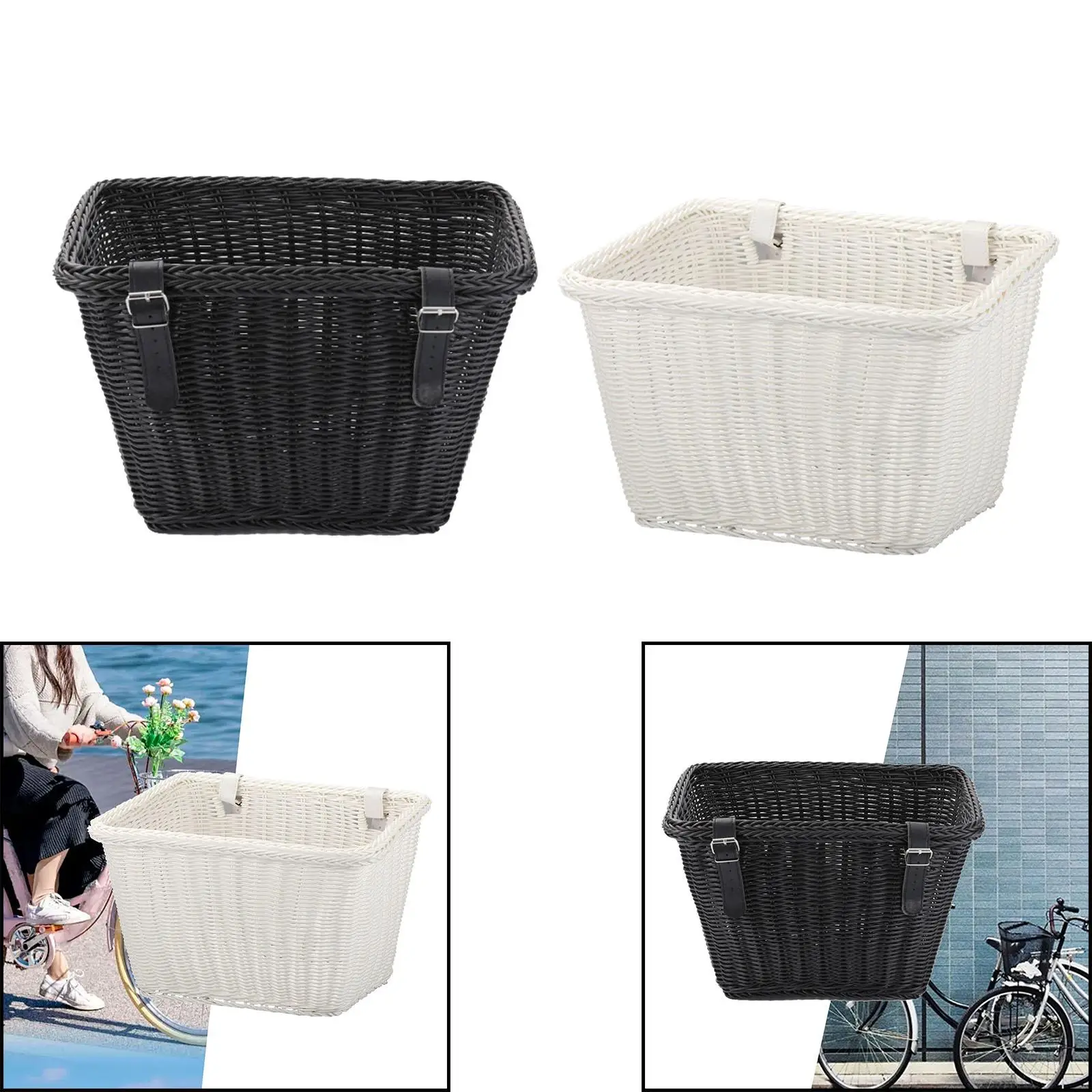 

Bike Basket Woven Basket Lightweight Tricycle Basket Bicycle Front Handlebar Basket with 2 Straps for Shopping Riding Outdoor