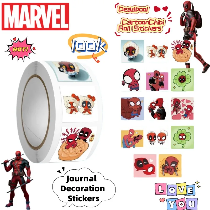 

Marvel The Avengers Deadpool Cartoon Creative Q-version Roll Stickers Personalized Anime Merch Notebook Decoration Stickers Gift
