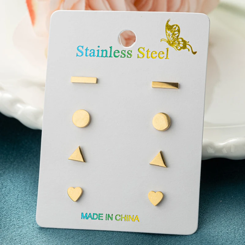 

4Pairs/Lot Tiny Stainless Steel Geometric Earrings Set for Women Men Cute Ear Cartilage Piercing Jewelry Punk Gift Brinco 2024