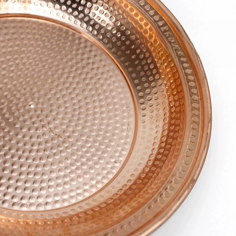Pure Copper Fruit Bowl Large Capacity Rustproof Serving Platter for Home Kitchen Tabletop Heavy Duty Metal Snack Nut Holder Tray