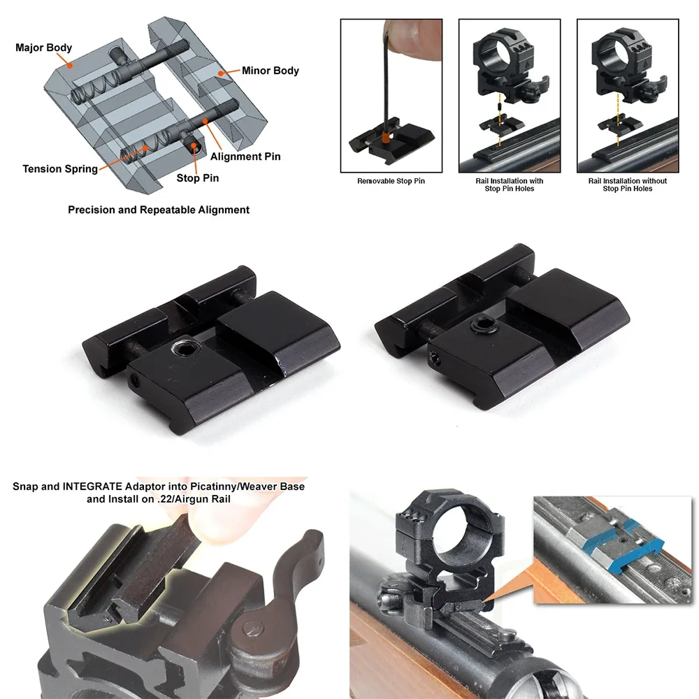 Tactical Rifle 11mm Dovetail to 20mm 22mm Weaver Picatinny Rail Mount 1/8 3/8 Adapter Accessory Hunting Scope MLOK Snap in Base