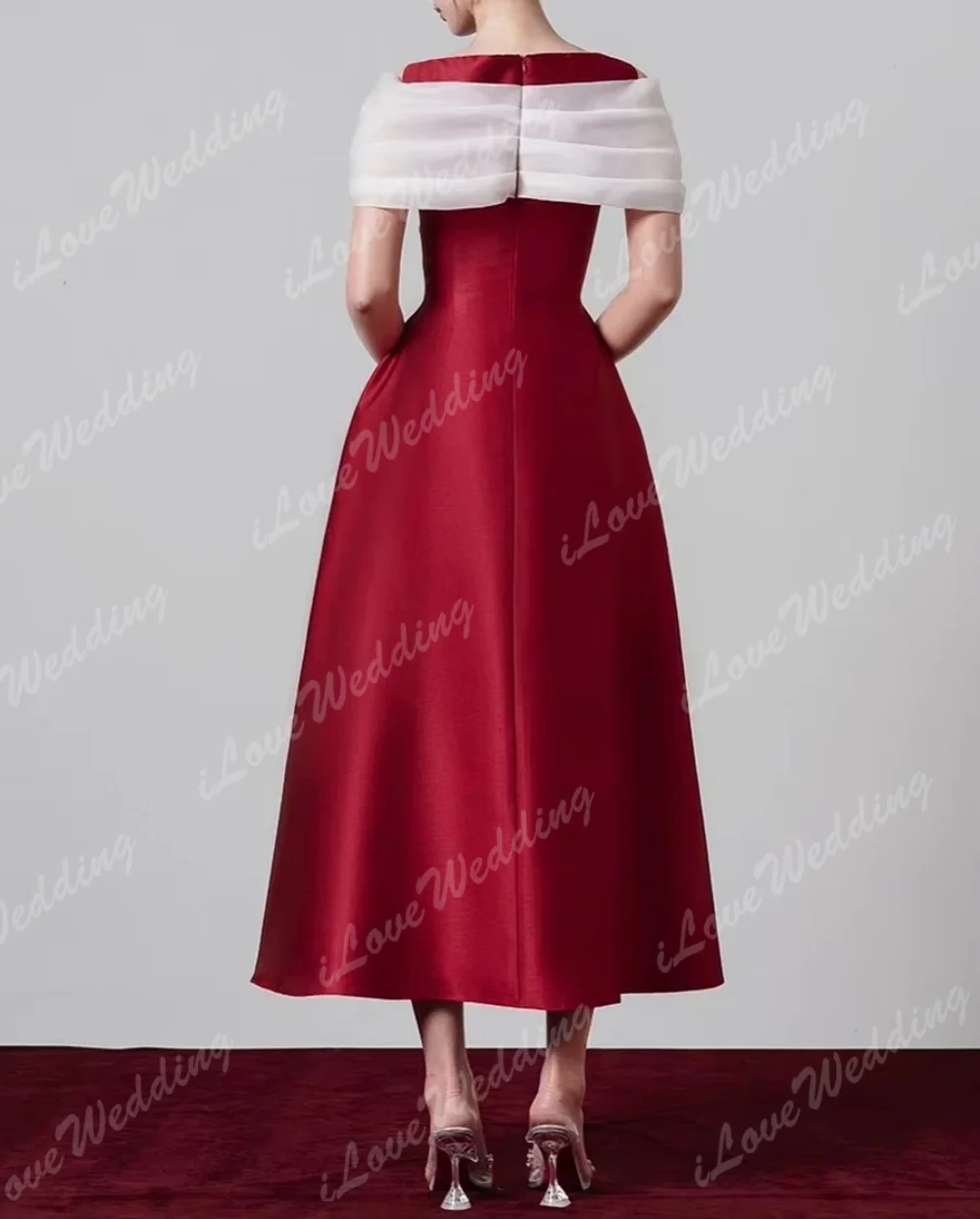 Vestido de noche de satén con hombros descubiertos, corte en A, vestidos de fiesta rojos hasta el tobillo, vestidos formales para fiesta de banquete para todas las ocasiones personalizados