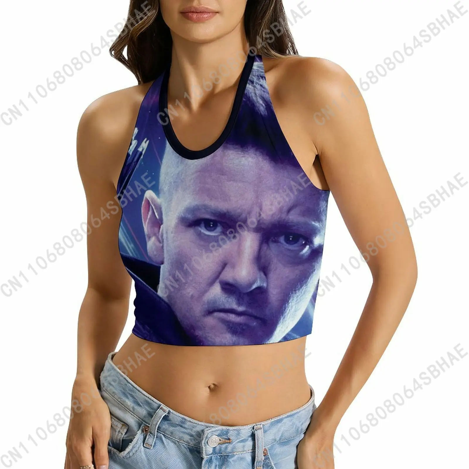 

Marvel Hawkeye Custom Photo Women's Halter Top Personalized Picture Tie Back Cami Upload Your Gift Wife Girlfriend Cosplay