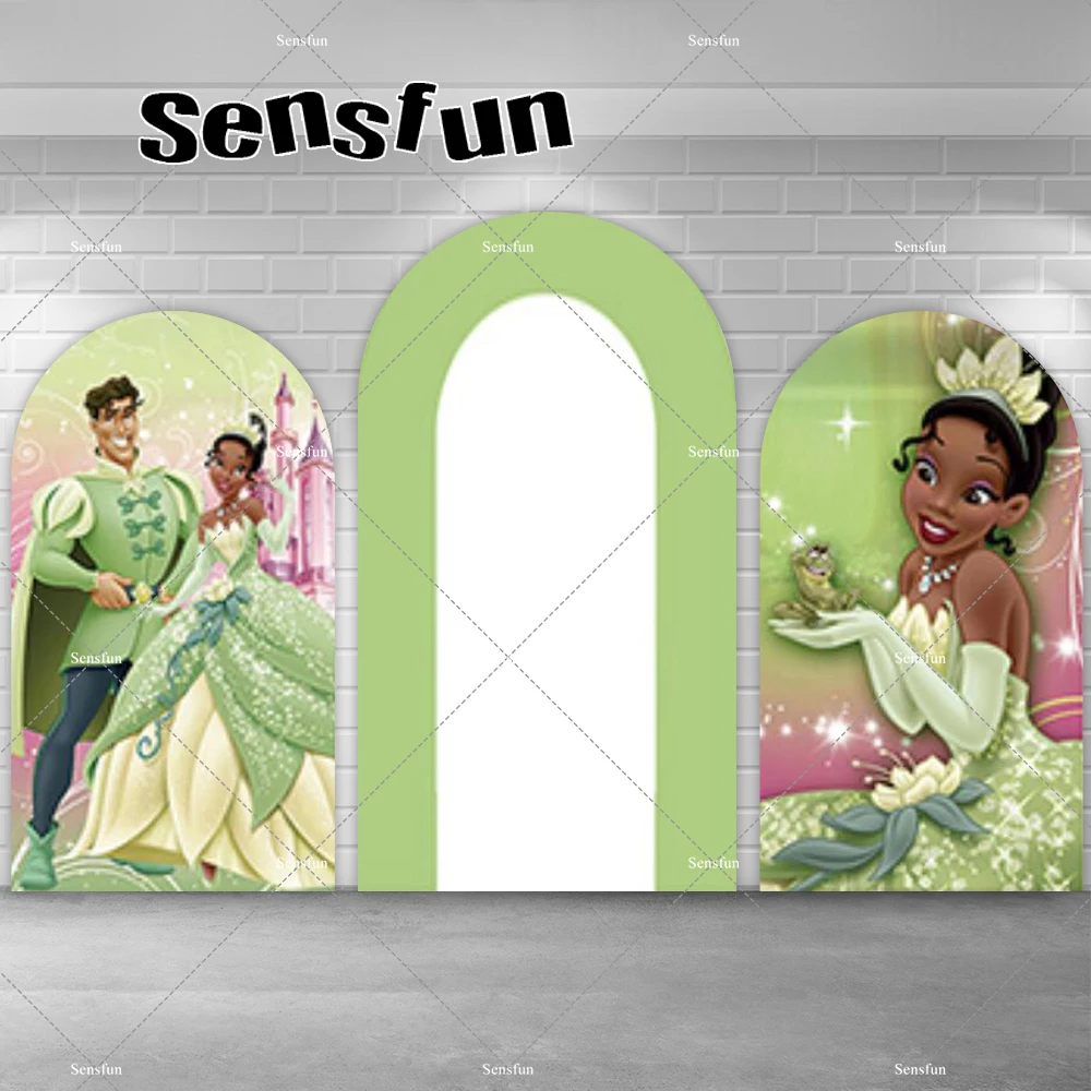 Princess Tiana and the Frog Chiara Backdrop Hollow Out Space Arch Backdrop Covers for Girls Birthday Party Arched Wall Banner