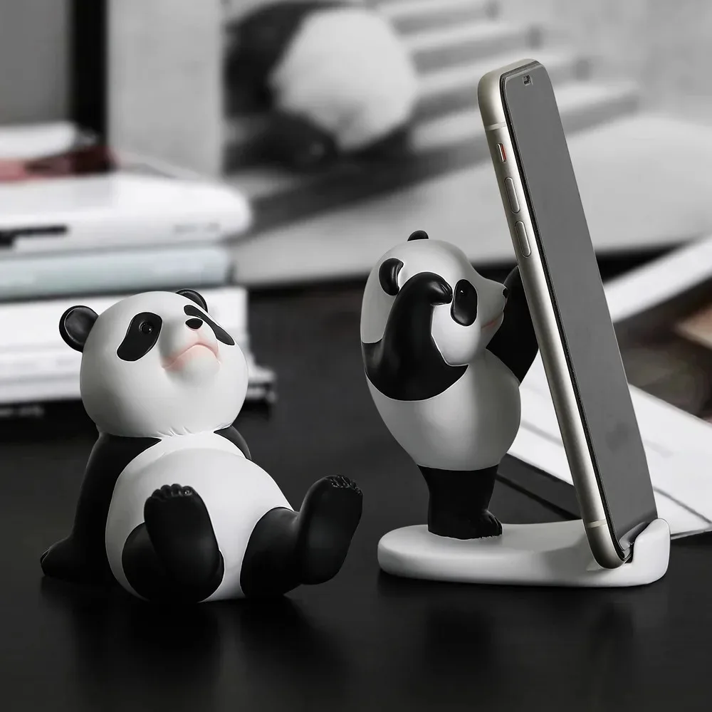 Toy Gifts Sculpture Statue Panda Mobile Phone Holder Panda Home Decoration Phone Bracket Cute Desktop Cartoon Panda Decoration