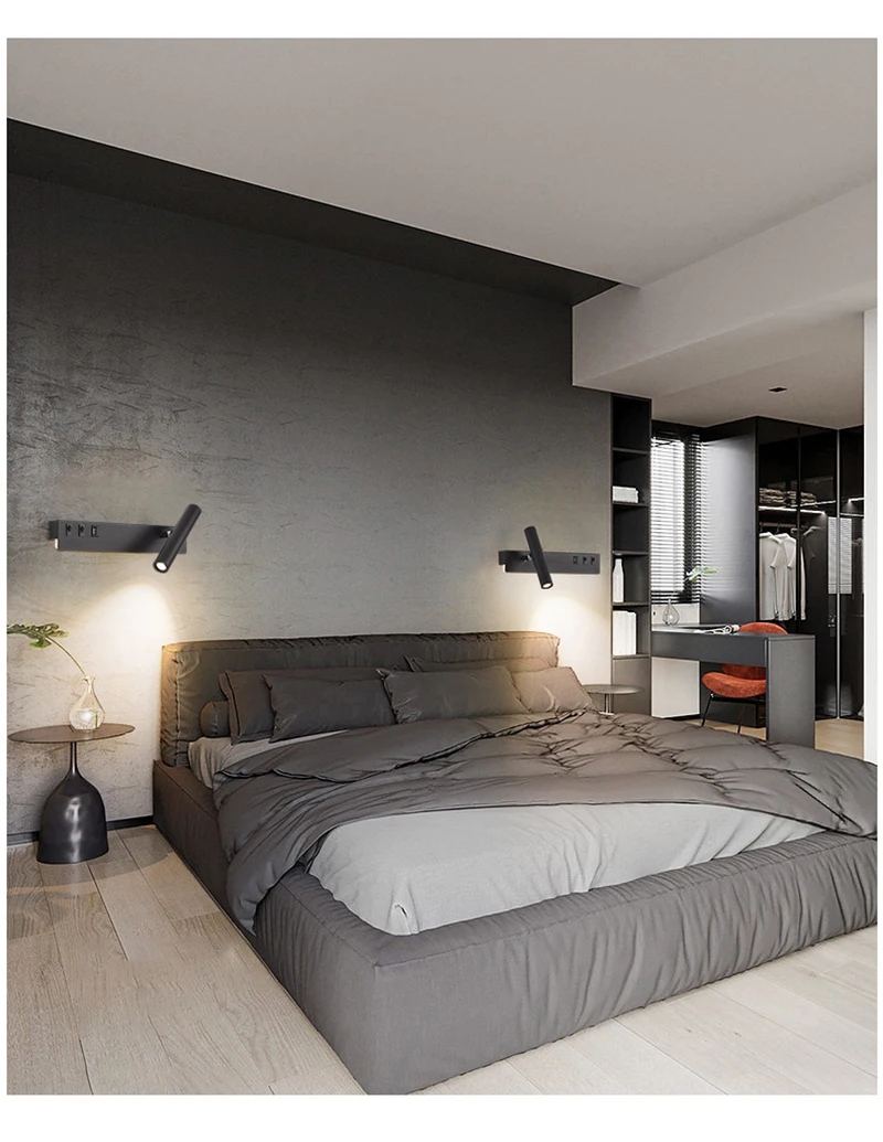 Bedside Reading Wall Lamp Nordic Modern LED Wall Light With Switch USB Indoor Lighting Room Decor For Bedroom Living Room Sconce