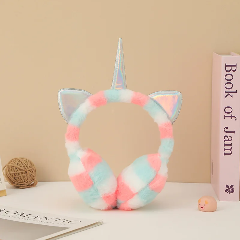Fundas para los oídos de felpa cálidas con lentejuelas de unicornio Unisex, lindas copas para los oídos a prueba de frío, cubiertas para los oídos de piel fría, bolsas para los oídos, Orejeras 4e005
