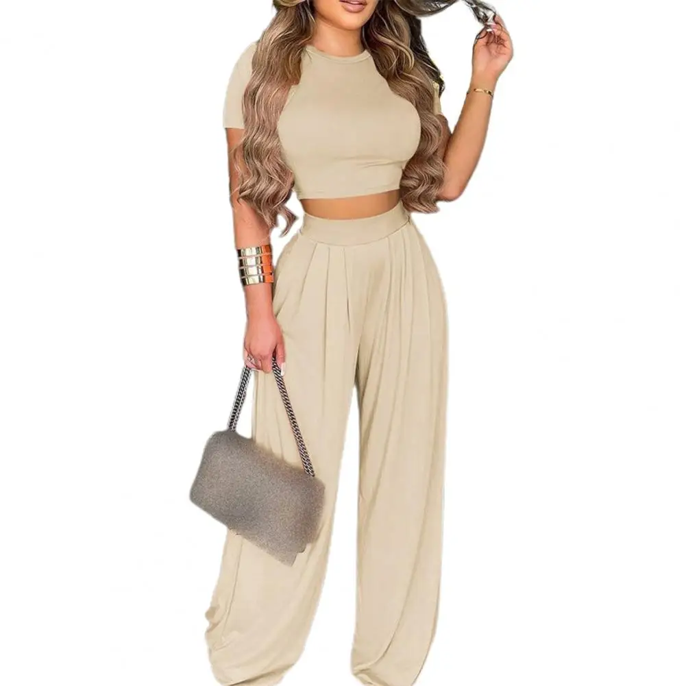 Elastic Waist Breathable Navel Exposed Top Pants Two Piece Set for Traveling  Elegant