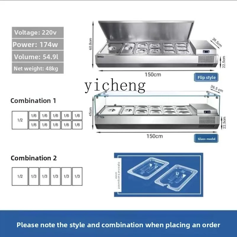 TQH Vetrina refrigerata da tavolo per insalata fresca, pizza, frutta, pesca, operatore, irrigatore, dessert, congelatore in vetro