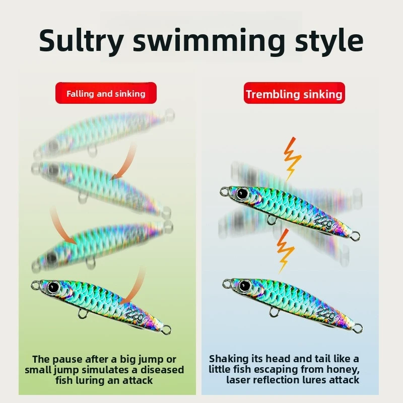 Professional Fluttering Metal Spoon - Realistic Scale Pattern For Full Water Column Fishing - Seabass Assassin Slow Fall Bait