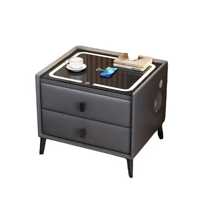 Nowoczesny inteligentny stolik nocny z ekranem dotykowym, oświetleniem LED i szufladą do przechowywania, meble do sypialni.