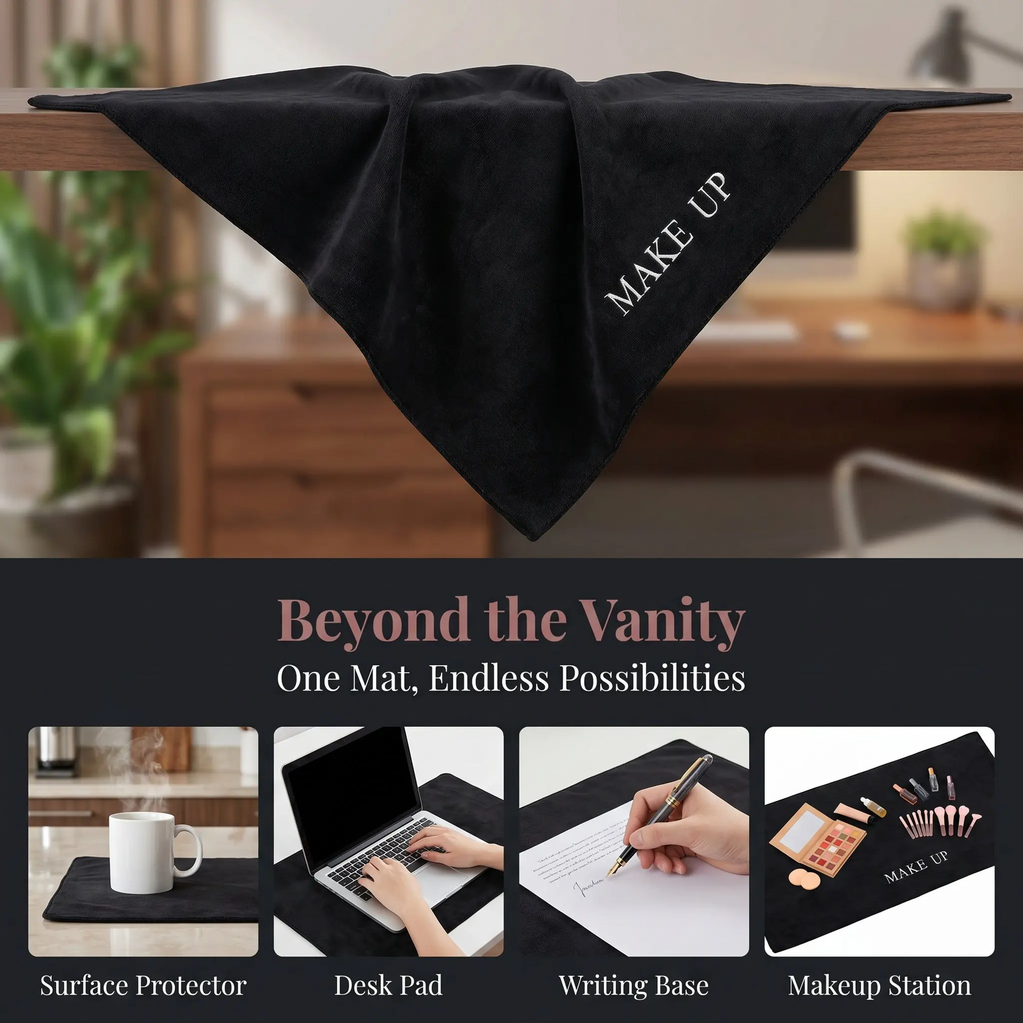 Soft Comfortable Makeup Mat for Vanity Non-Slip Cloth Material Luxury Feel Easy Clean Desktop Tabletop Bedroom Bathroom Office