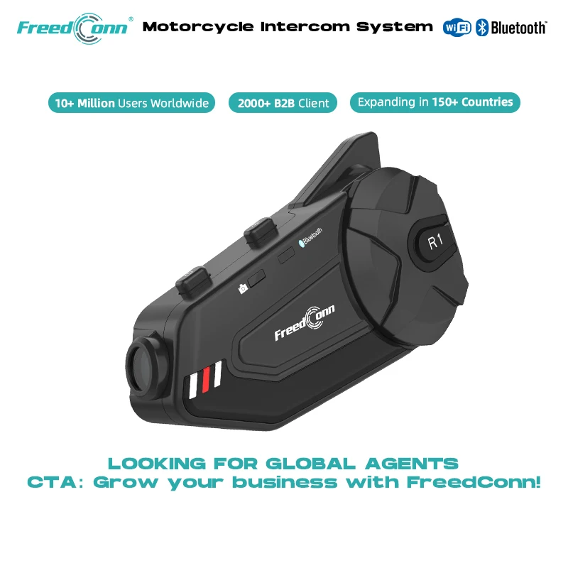 R1 PLUS Motorcycle Helmet Recorder Headset 6-rider 1000M  Group Intercom with Soft and Hard Mic Headphone