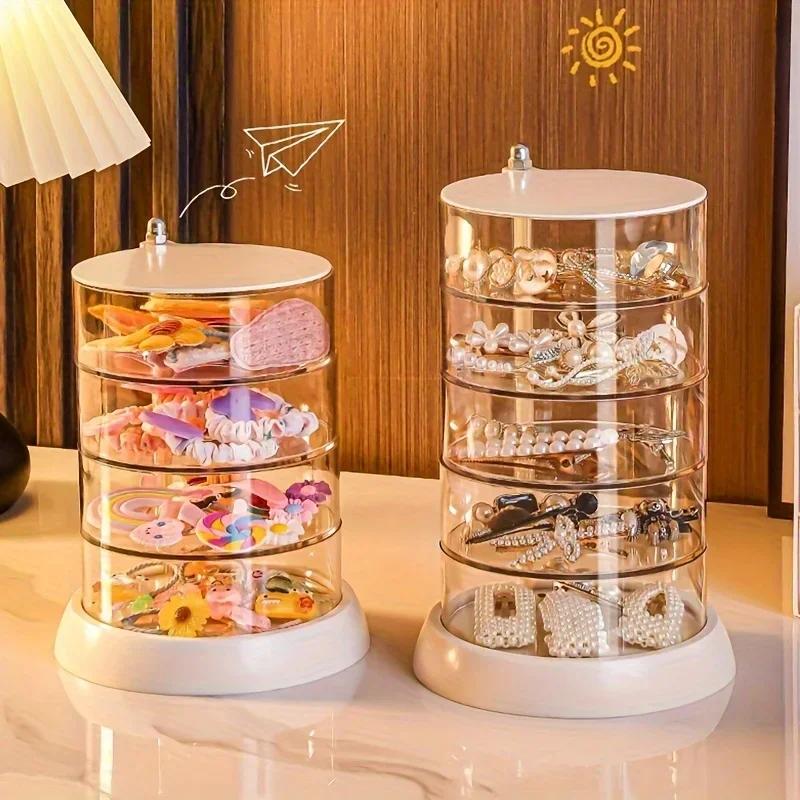 

1 шт. вращающаяся многослойная коробка для хранения аксессуаров для волос, заколка для волос, шкатулка для драгоценностей, повязка на голову, шкатулка для драгоценностей с резинкой