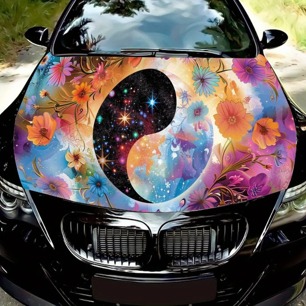 

Yin and Yang Pattern Flower Car Hood Decals, Car Hood Stickers, Car Hood Wraps, Gifts, Self-Adhesive Waterproof, Decorative Anti