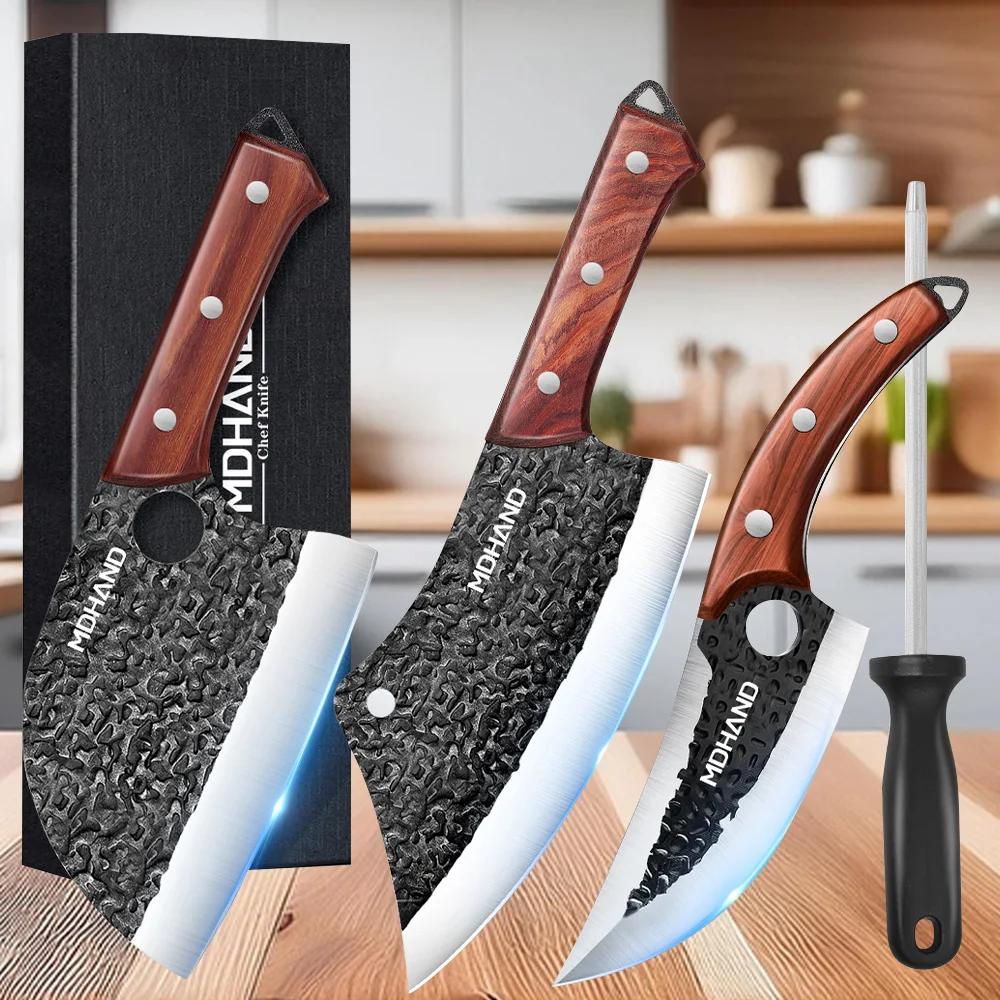 

MDHAND 3-Pack Extra Sharp Boning Knives for Meat and Fish Hand Forged Precise Trimming Stainless Steel Household Slicing Knife