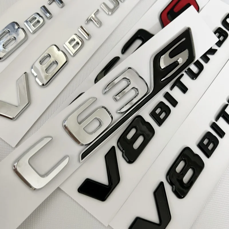 3D Black C63S Logo Letters V8 BITURBO Badge Car Rear Star Sticker Trunk AMG Emblem For Mercedes Benz AMG W205 C205 Accessories view 3