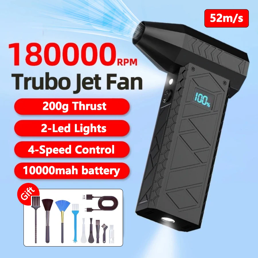 Mini Turbo Jet Fan, 180000 RPM Mini Air Blower Handheld Electric Brushless Motor Violent Blower Wind Speed 52m/s Industrial Duct